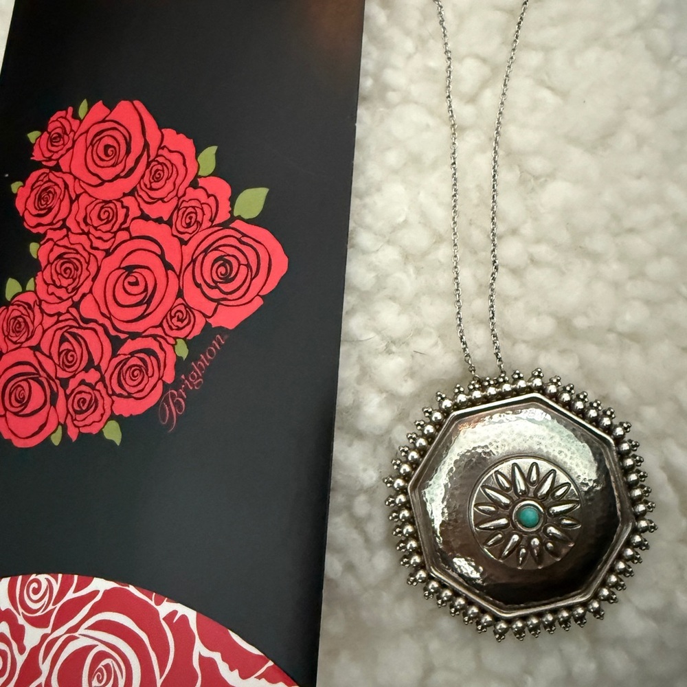 Brighton Silver Hexagon Pendant with Turquoise Accent